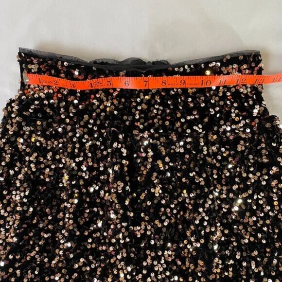 Zara Sparkly Sequins Skirt Black Gold Back Zipper Lined Girl's Size 13 / 14 - Picture 5 of 11